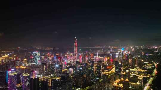 航拍深圳市区灯光秀夜景