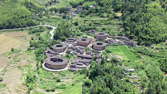 福建漳州南靖土楼古镇村落土楼航拍乡村