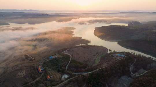 航拍山川云海湖泊日出自然风景