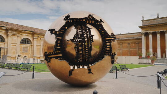 球体中的球体青铜雕塑视频素材模板下载