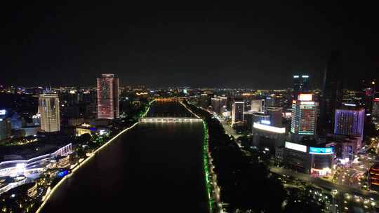 浙江宁波城市夜景灯光航拍