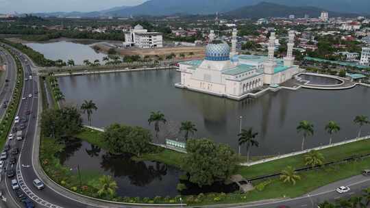 马来西亚沙巴亚庇清真寺4k航拍