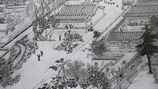 北京四合院建筑工程图工笔画人文古迹