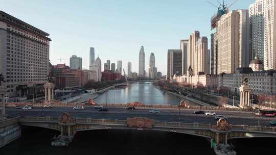 天津海河风景线城市天际线建筑风光航拍