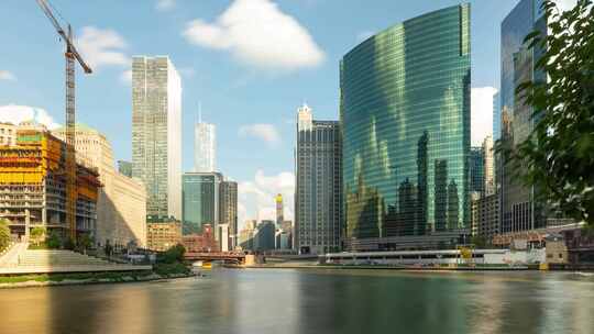 芝加哥市中心和芝加哥河的时间流逝