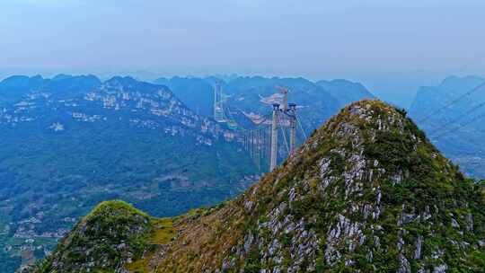 贵州花江峡谷大桥建设航拍