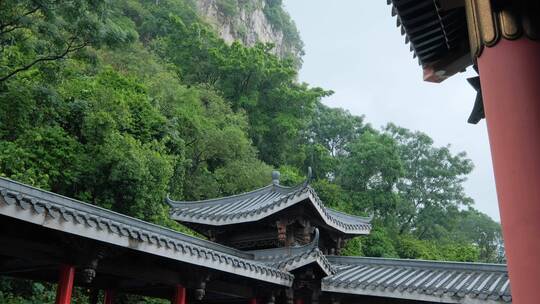 柳州文庙中式庭院古建筑雨景雨季大雨暴雨