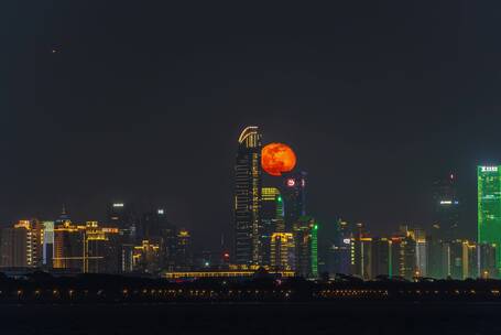 中国深圳月升长焦固定机位延时摄影