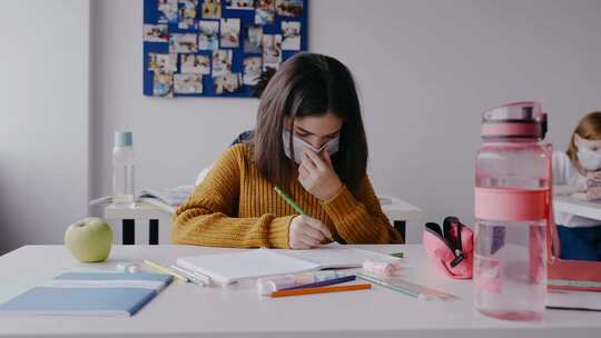 戴口罩的女学生