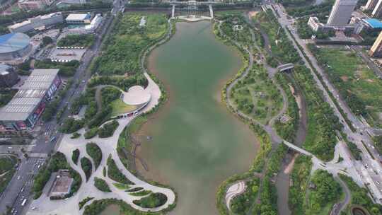 福建龙岩龙岩龙津湖公园航拍