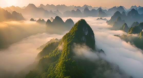 桂林山水合集山峰云海群山云雾缭绕自然风景