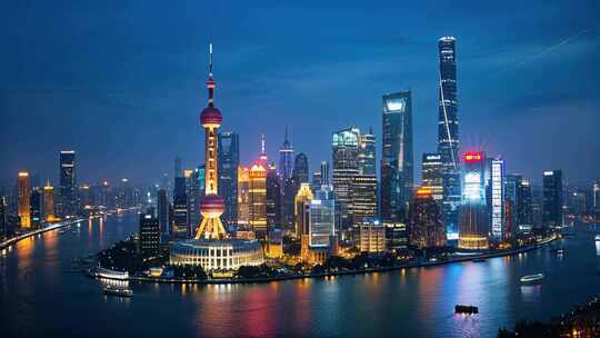 上海外滩陆家嘴夜景城市天际线航拍风光