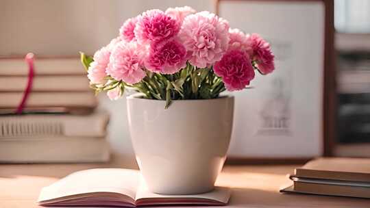三八妇女节唯美意境康乃馨粉色玫瑰花朵日历