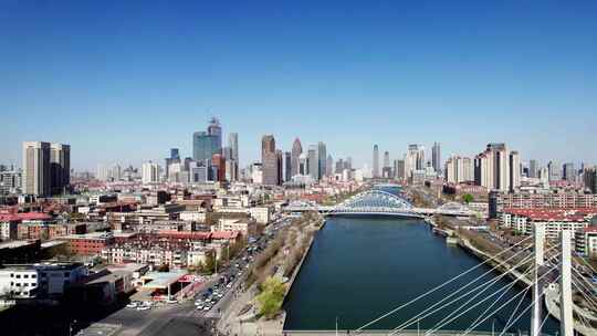 天津海河风景小白楼CBD城市风光航拍