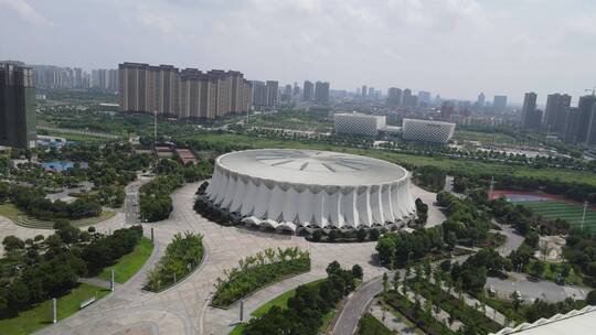 航拍湖北荆州体育馆市民中心