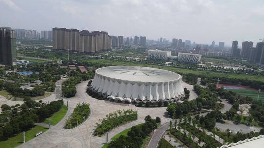 航拍湖北荆州体育馆市民中心视频素材模板下载