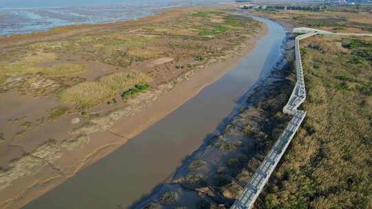 航拍福州闽江河口湿地公园视频素材模板下载