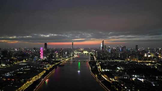 航拍广州珠江新城夜景大景