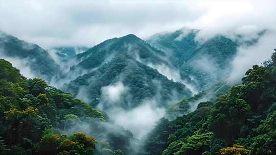 大自然森林树林云海唯美风景风光航拍ai素