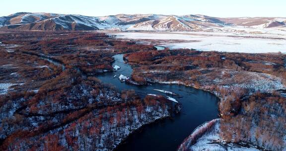 航拍内蒙古雪原冰河风景