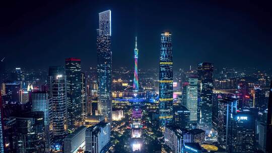 4K广州珠江新城繁华夜景金融中心