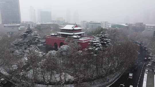 航拍长春北湖万寿寺雪景