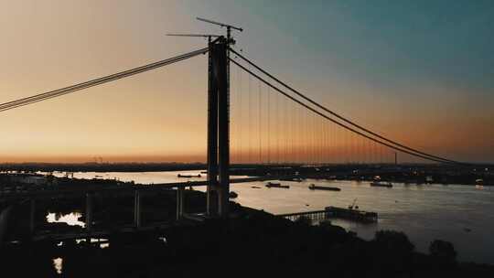 武汉大桥城市日落航拍