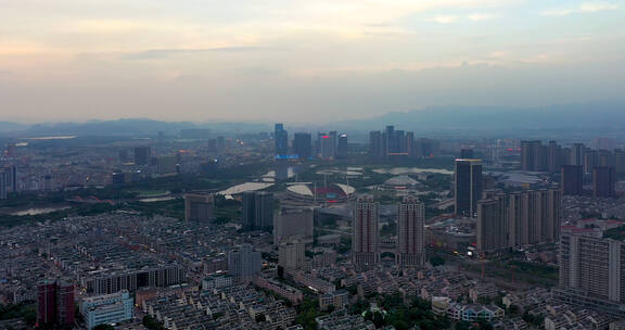 浙江义乌城市大景风光航拍