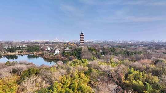 航拍瘦西湖风景区大明寺观音山园林寺庙