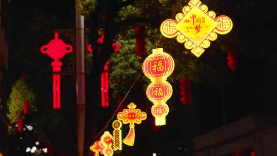 过年气氛新春味挂红灯笼素材街道龙年喜庆视频素材模板下载