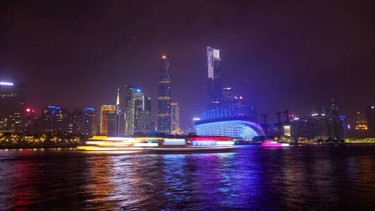 中国珠江上的广州摩托艇延时