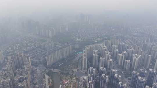 航拍四川成都温江区江安河畔房地产开发建设