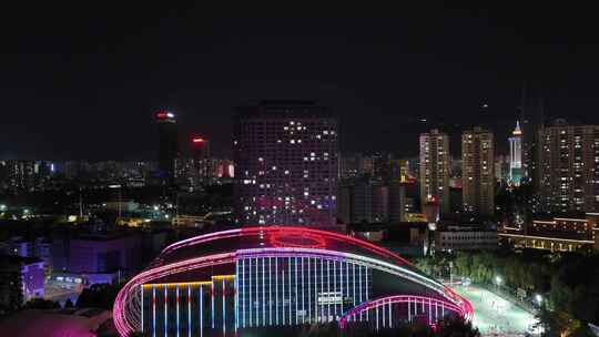 甘肃兰州金雁黄河大桥夜景航拍