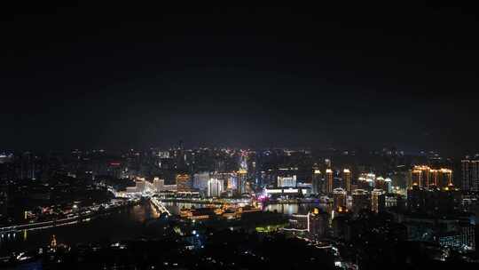 福州夜景航拍闽江之心中洲岛夜晚城市风光