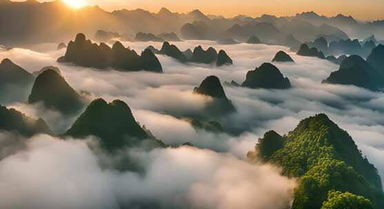 桂林山水合集山峰云海群山云雾缭绕自然风景