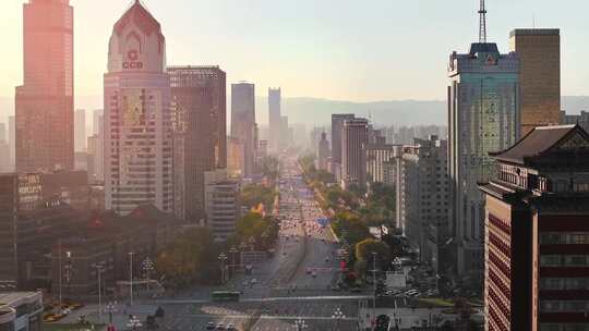 太原迎泽大街航拍城市风光