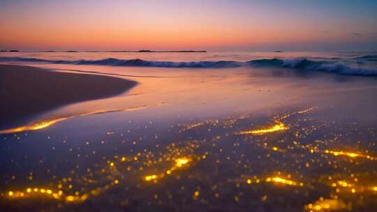 海滩日落海浪波光粼粼