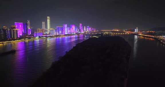 4k长沙湘江橘子洲夜景航拍