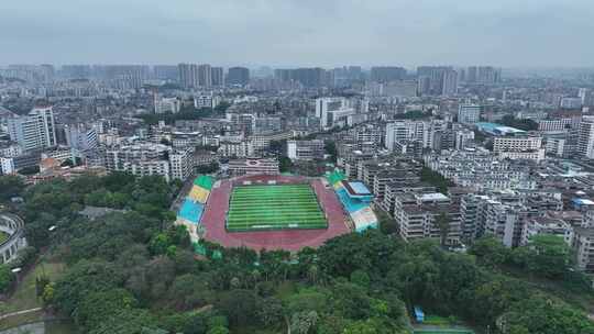 江门体育场馆操场航拍江门市体育场