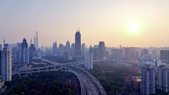 上海徐汇区日出航拍