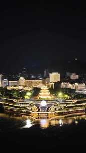 竖版航拍四川宜宾合江门广场夜景