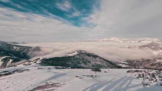 高原天空雪山云海航拍延时