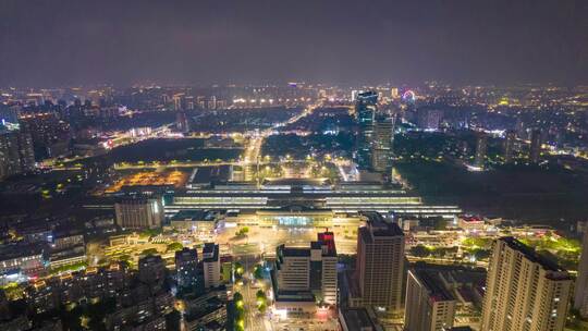 江苏常州火车站夜景航拍延时8K