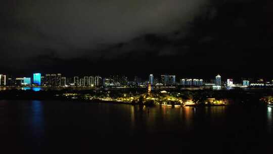 浙江温州城市夜景灯光航拍