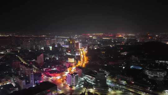 鸟瞰安徽芜湖城市夜景全景航拍