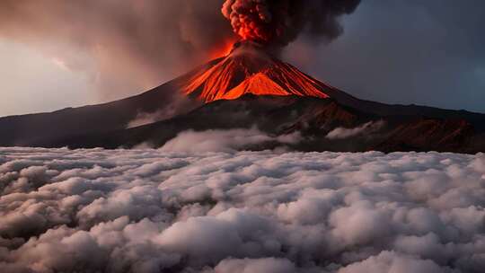 火山喷发云海之上景象