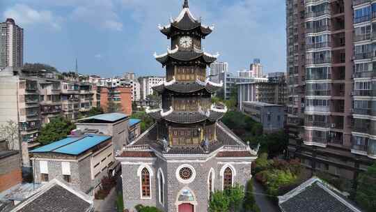 贵州贵阳市天主堂航拍建筑景观