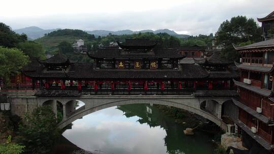 航拍湖南湘西芙蓉镇景区