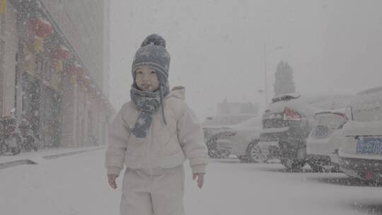 大雪纷飞母子雪地嬉戏SLOG