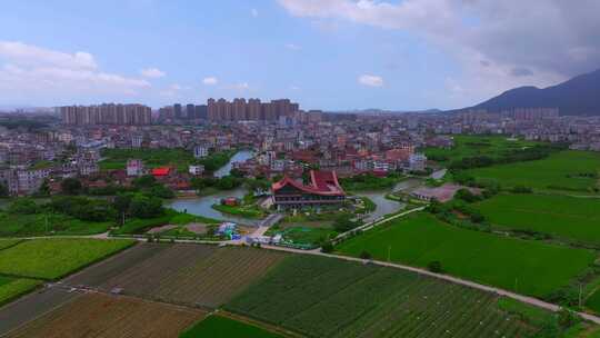 莆田木兰溪乡村与城市结合部俯瞰景观